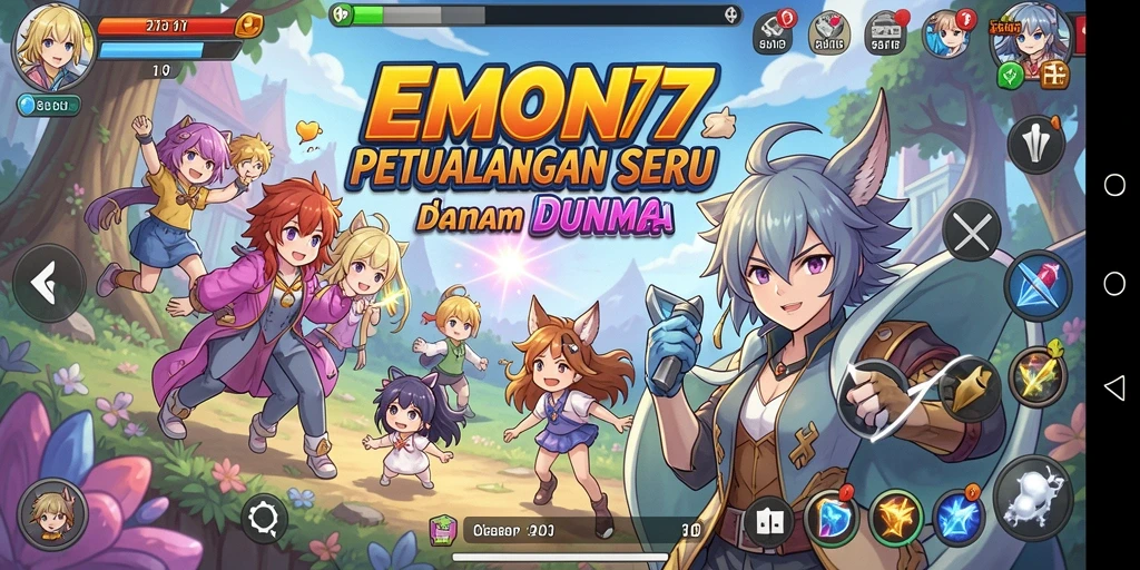 Tampilan gameplay seru EMON77 dalam gaya Anime.