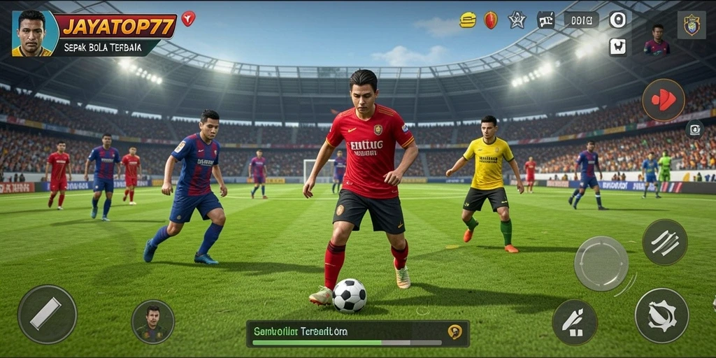 Tampilan menarik dari gameplay JAYATOP77 yang menggambarkan pertandingan sepak bola.