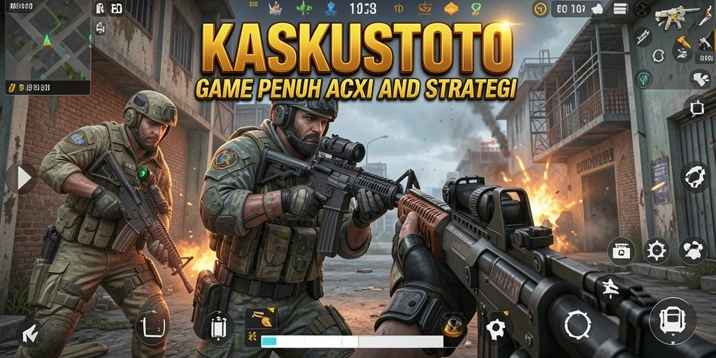 Tampilan gameplay menegangkan dari <strong>KASKUSTOTO</strong> dengan aksi tembak-menembak yang seru.