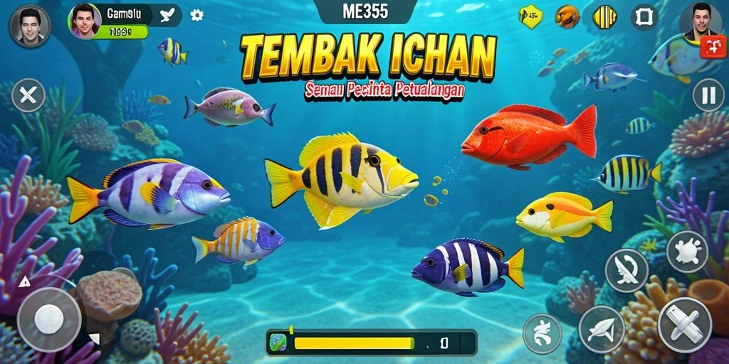 Tampilan gameplay seru Tembak Ikan di ME355 yang penuh warna.