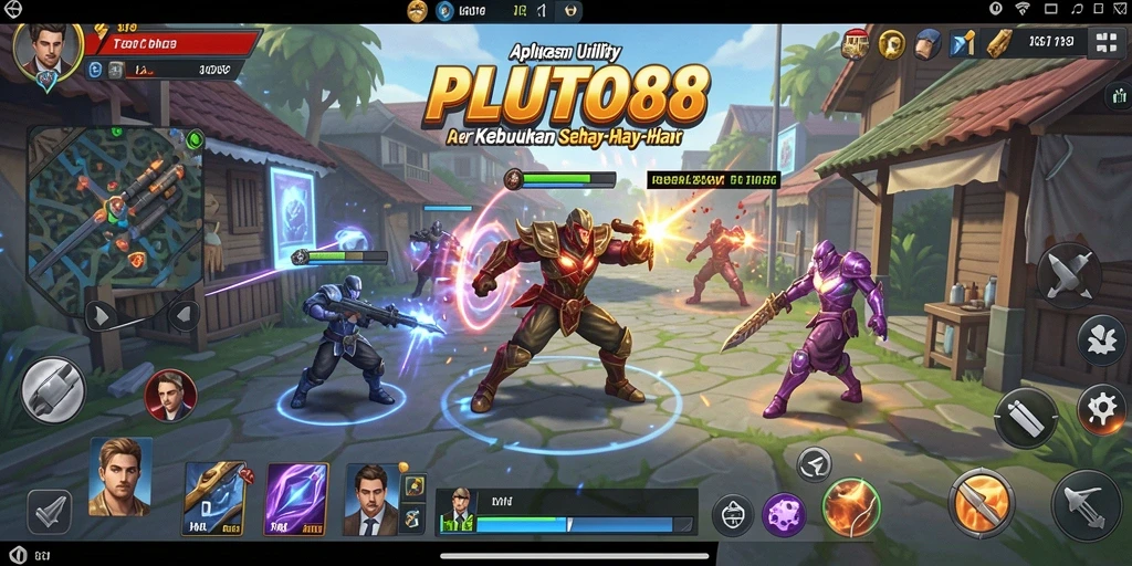 Tampilan screenshot utama aplikasi PLUTO88 yang menunjukkan fitur-fitur utility.