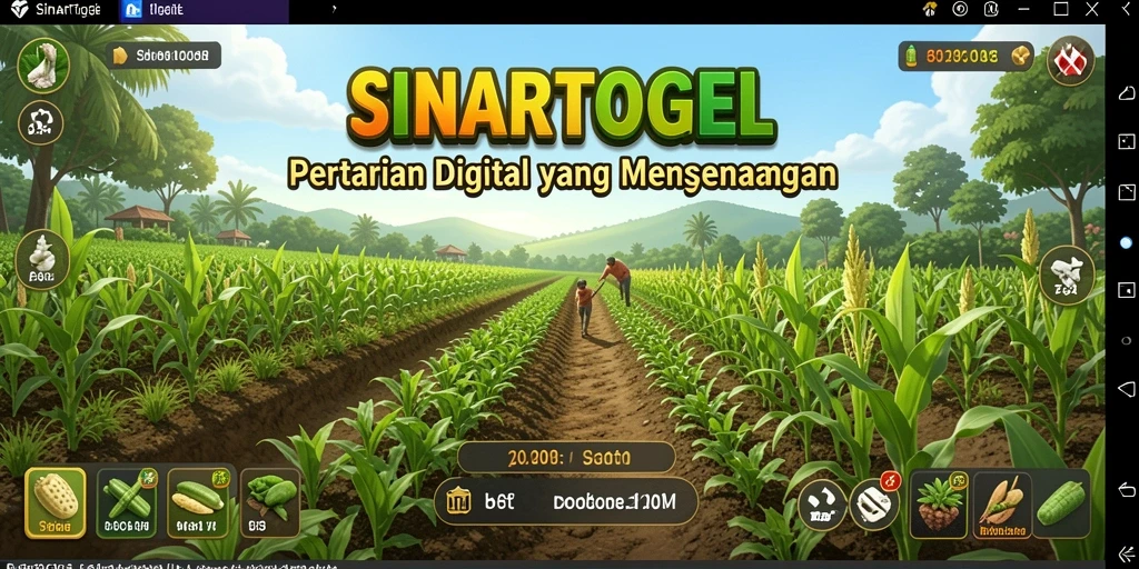 Screenshot gameplay SINARTOGEL menunjukkan lahan pertanian yang subur dan dinamis.