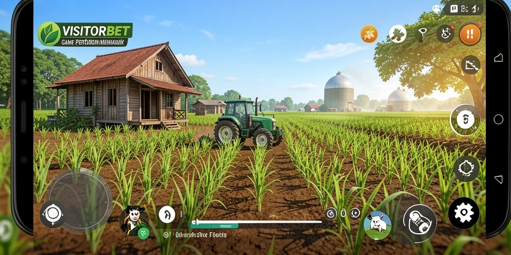 Tampilan gameplay VISITORBET yang menonjolkan aktivitas bertani.
